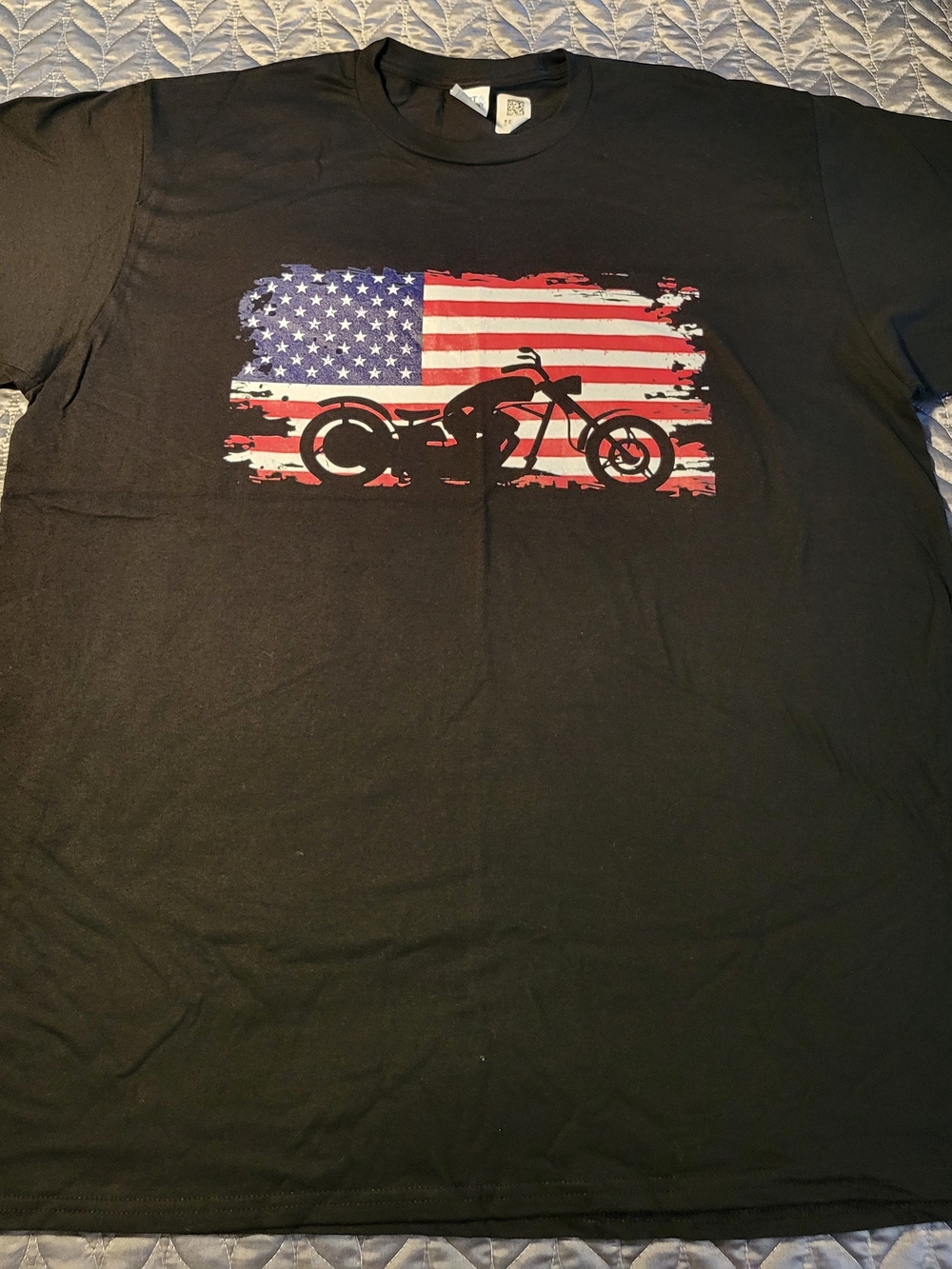 Port & Company Classic black men's t-shirt featuring an American flag & Chopper